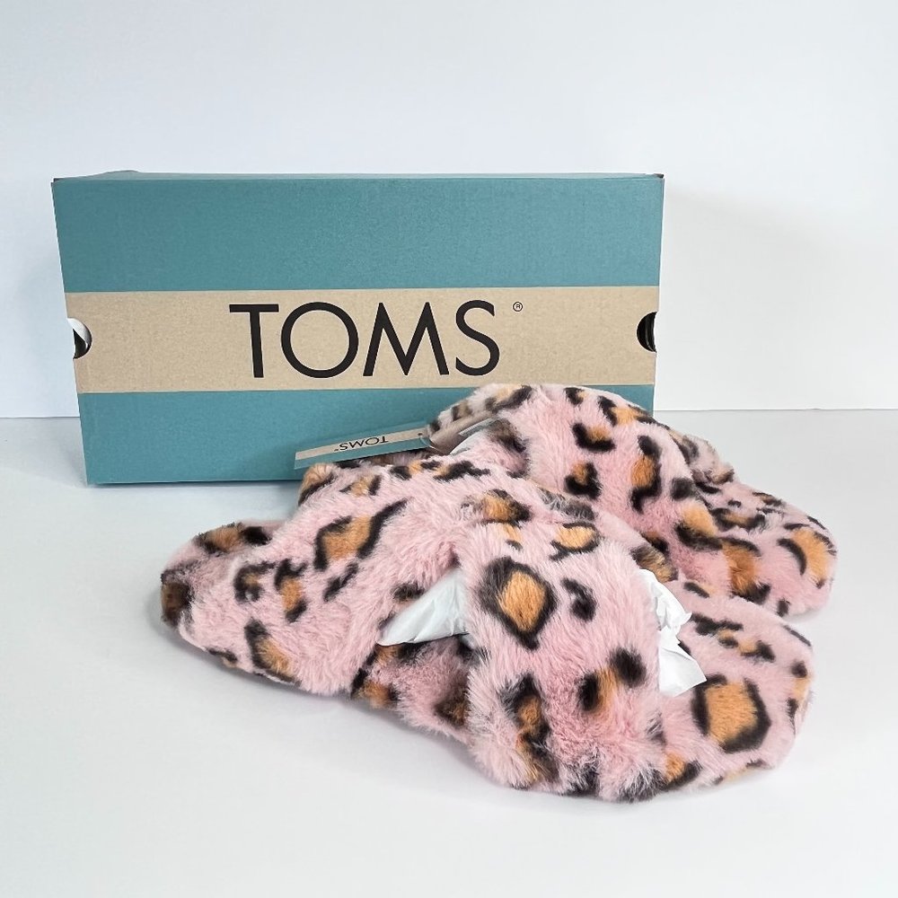 NEW Toms Susie Crossover Fuzzy Slippers Size 9 Women's Pink Brown Black